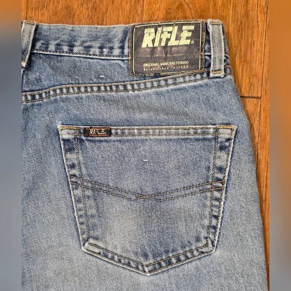 Vintage Rifle Distressed Cut Off Denim Medium Wash Blue Jean Button Fly Shorts - Picture 2 of 10